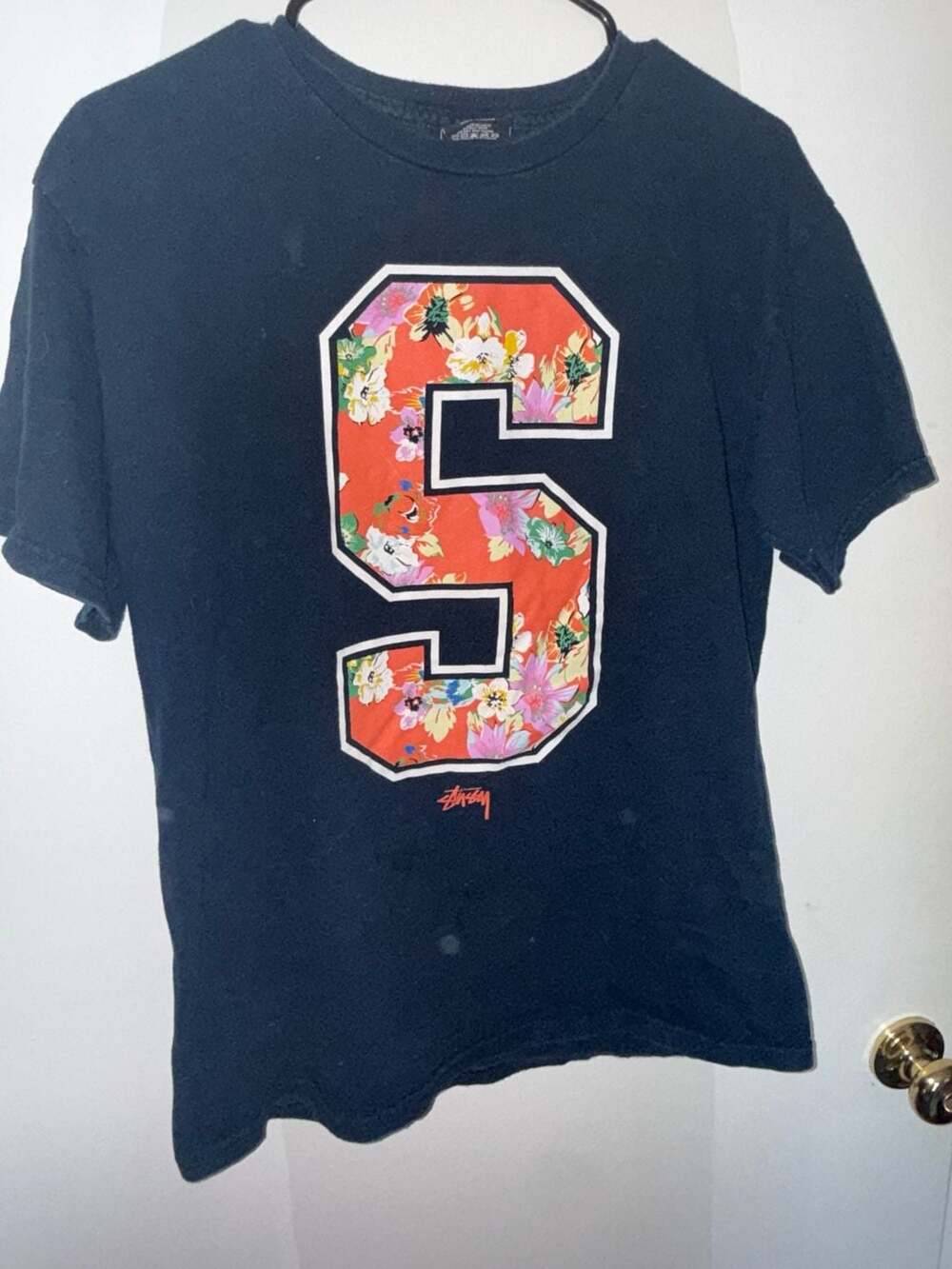Stussy Floral Print 'S 80' Double-Sided Short Sleeve Navy T-Shirt